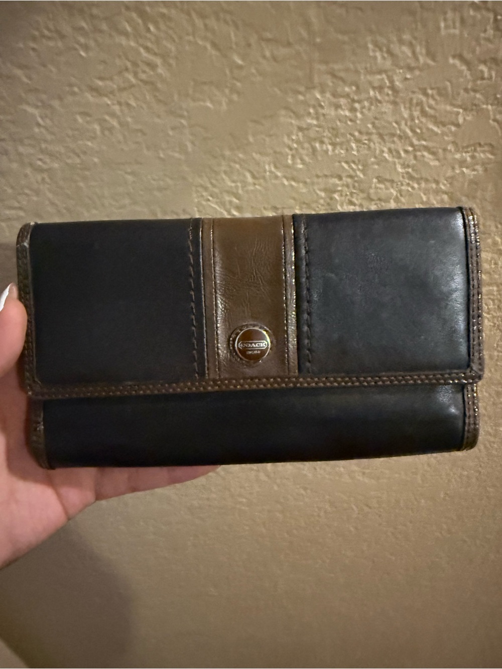 Coach Black Wallet with Brown Accent Continental Style